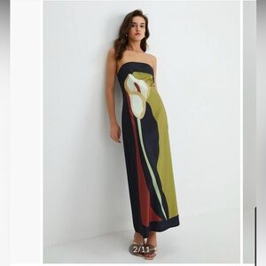 Commense Green/Black Floral Print Split Tube Dress Medium